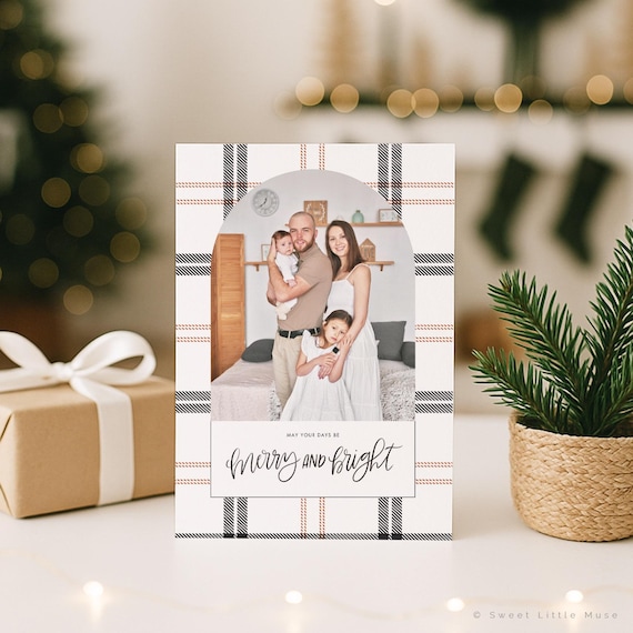 Plaid Christmas Card Template: Tartan Holiday Cards (Canva Editable, Digital Download)