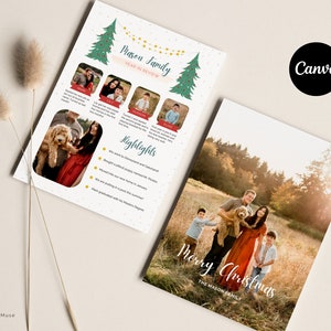 christmas newsletter template, holiday photo card template for canva, christmas cards