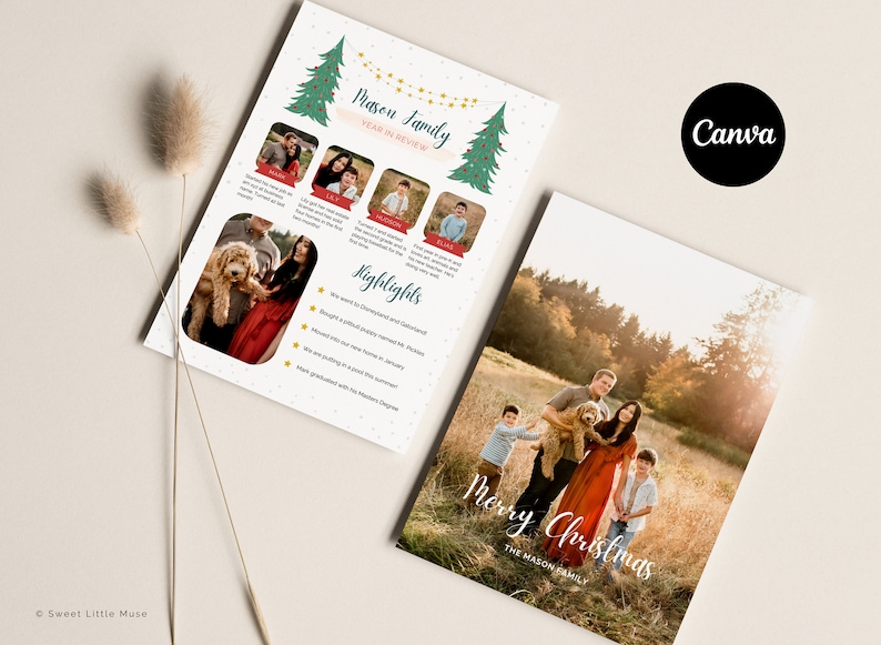 christmas newsletter template, holiday photo card template for canva, christmas cards
