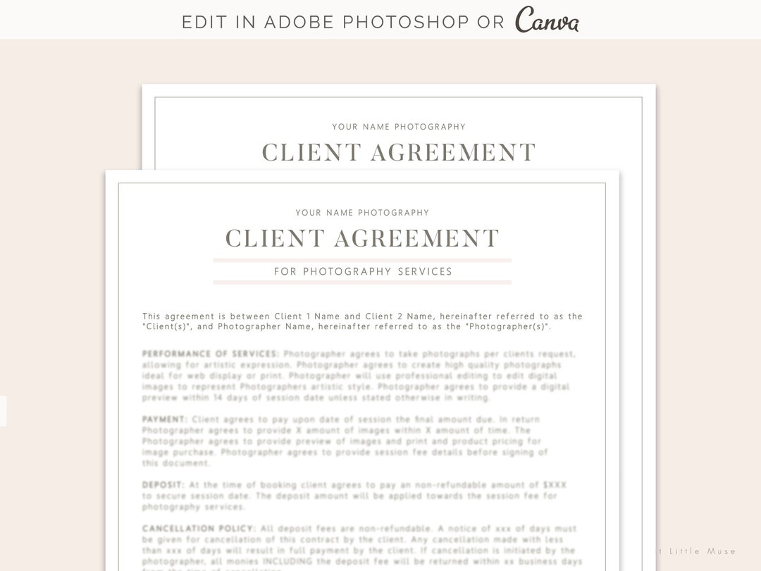 Photography Contract Template Session Contract Template Printable Photography Contract Template Session Contract Template Printable