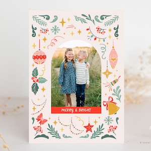 Vintage Christmas card template for Canva, bright christmas card, editable christmas cards, holiday cards, printable canva christmas card