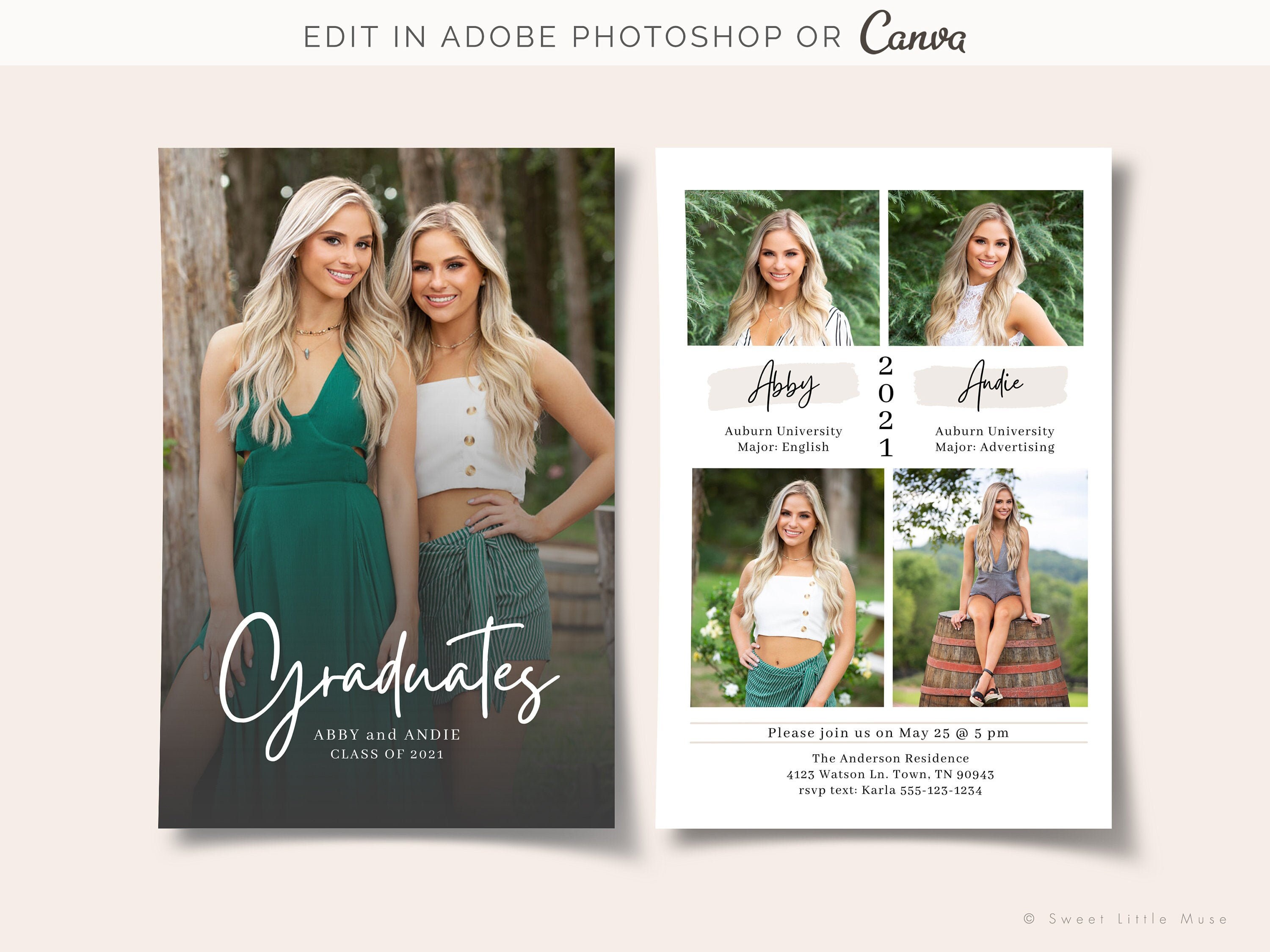Twins Graduation Announcement Template Twin Senior Etsy UK
