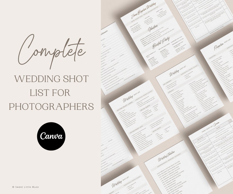 Wedding Photographer Shot List Template for Canva Wedding Etsy
