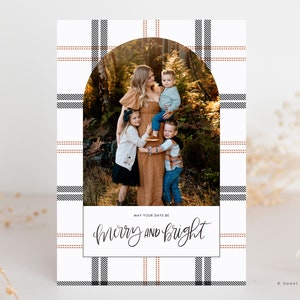 black and brown plaid background christmas card template for canva