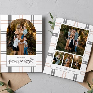 beige and black plaid christmas card template, photo christmas card with blackplaid background