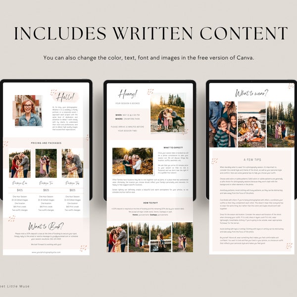 Photography Email Template Bundle for Canva - Session Reminder Template for photographers - Canva Digital Welcome Guide