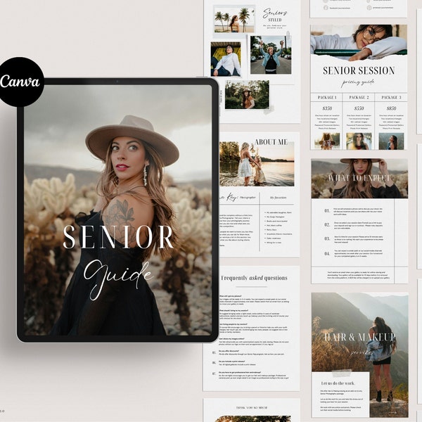 Senior Photography Guide Template Canva, Photography Style Guide, Senior Photography Guide, Senior Photography Magazine, instant download