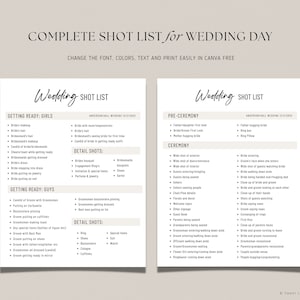 Wedding Photographer Timeline Template for Canva Wedding Shot List