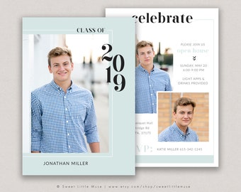 Senior Graduation Announcement Template,  Senior Grad Card Template, Photoshop Template for Photographers - Senior Boy Grad Card