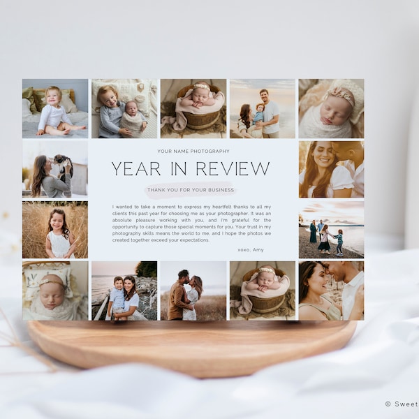 Year in Review Card template for photographer, business year in review holiday card, year in review christmas newsletter for canva printable