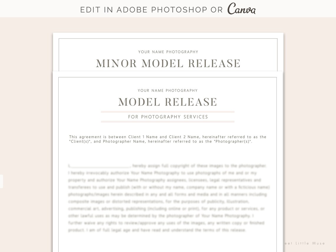 Model Release Form for Photographers Minor Model Release Etsy Australia