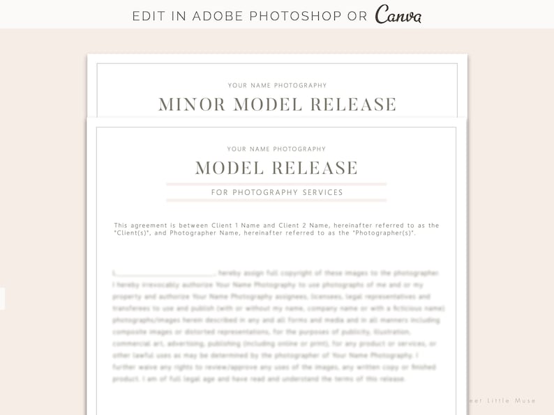 Model Release Form for Photographers Minor Model Release Etsy
