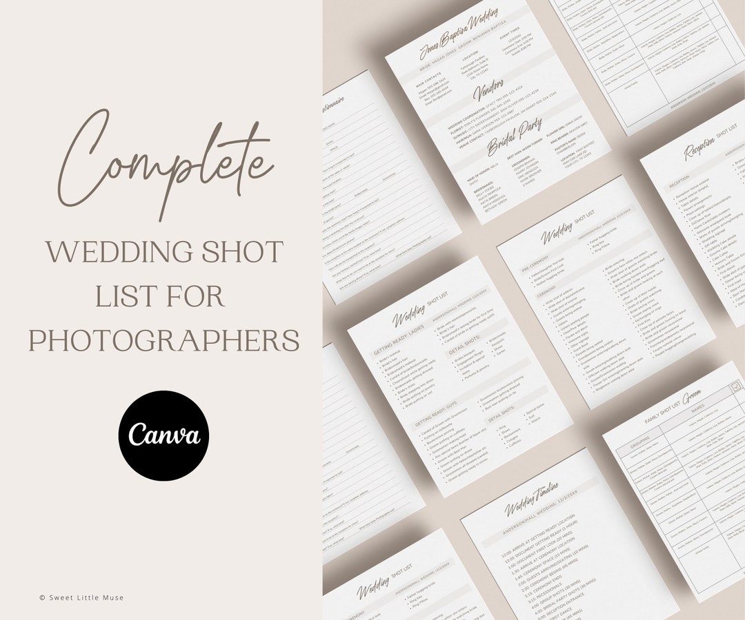 Wedding Photographer Shot List Template: Canva Organizer (digital