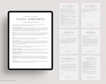 Plantilla de contrato de fotografía: Autorización de modelo, Acuerdo con el cliente (Canva, Photoshop)