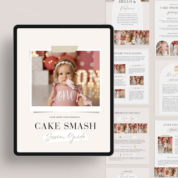 Cake Smash Session Guide Vorlage Canva - Fotografie Cake Smash Session Marketing, Cake Smash Preisgestaltung, sofort Download bearbeitbare Vorlage