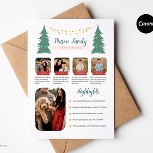 Year in review card template for canva, holiday newsletter template, christmas newsletter template, family of four christmas card, holiday photo card,best seller