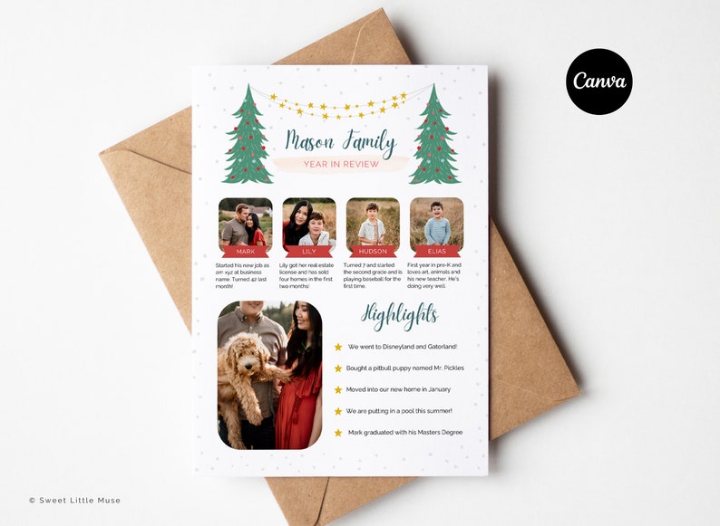Year in review card template for canva, holiday newsletter template, christmas newsletter template, family of four christmas card, holiday photo card,best seller