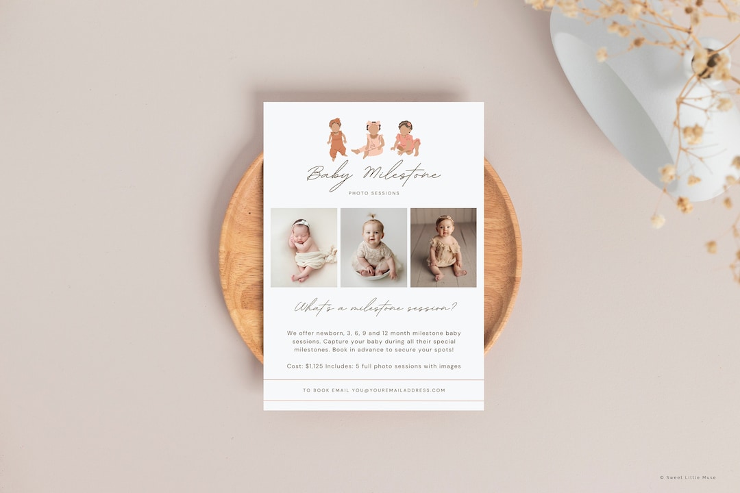 Baby Milestone Session Template: Editable Canva Marketing (5x7