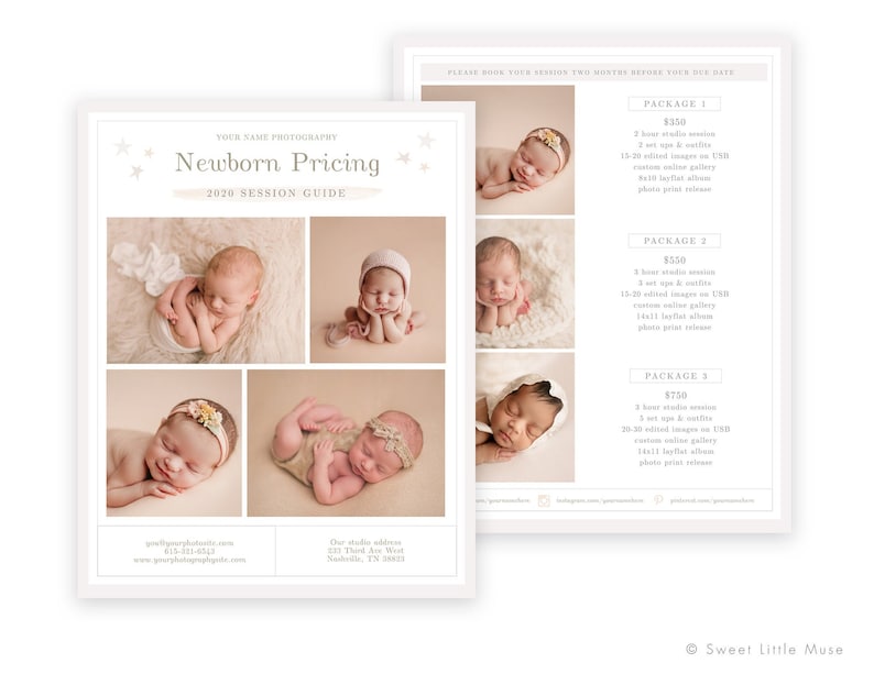 Photography Price List Template Newborn Photography Pricing Etsy