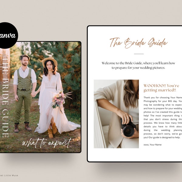 Wedding Photography CLient Guide Template - Bride Guide for Photographers - Wedding Photography Magazine, Canva templates, instant download