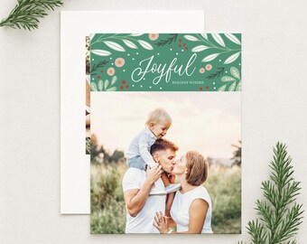 Floral Christmas Card Template: Editable Holiday Photo Card (Canva Digital Download)