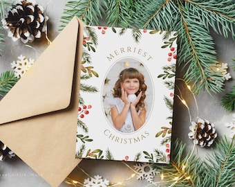 Photo Christmas Card Template: Editable Canva Holiday Card (Digital Download)