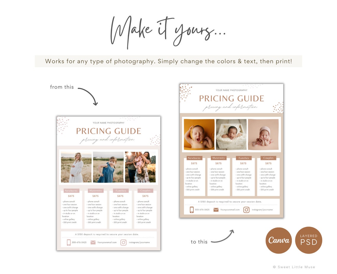 Printable Photography Price Template for Canva and Photoshop - Etsy