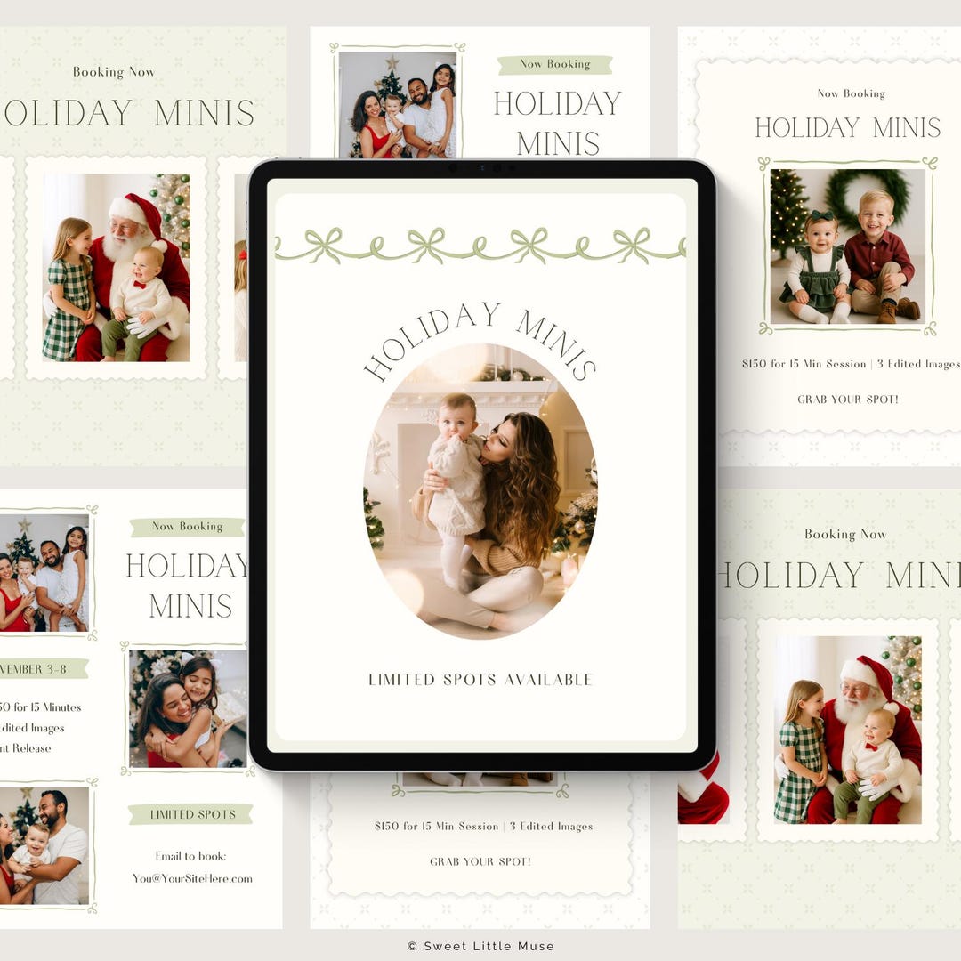 Christmas Mini Session Templates for Canva - Sage Green Holiday Minis ...