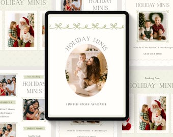 Christmas Mini Session Templates for Canva - Sage Green Holiday Minis Templates