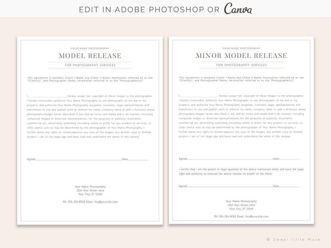 Model Release Form for Photographers Minor Model Release Etsy Australia