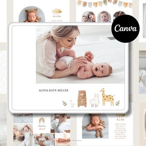 Baby-Fotobuch-Vorlage für Canva, Babyalbum-Vorlage, bearbeitbare Babybuchvorlage für Canva, Baby-Willkommensbuch-Vorlage druckbar
