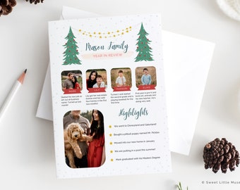 Year in Review Card Template for Canva - Canva Christmas card template with Photos - Editable Holiday card template - digital download card