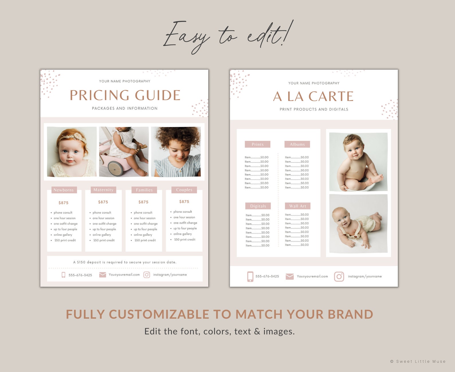 Printable Photography Price Template for Canva and Photoshop - Etsy