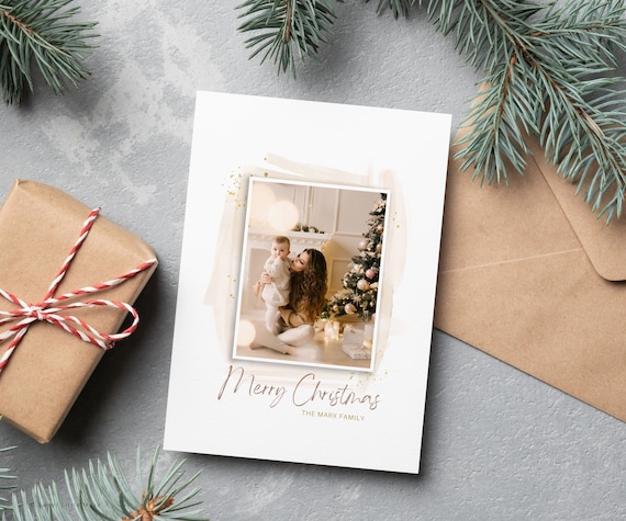 Watercolor Christmas Photo Card Template: DIY Holiday Card (Digital Download)