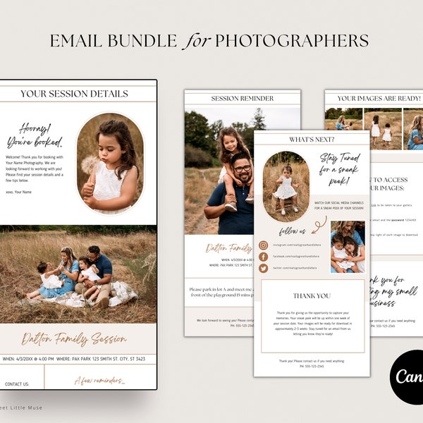 Photography Email Template Bundle for Canva - Email Reminder Templates for photographers - Canva Photography Templates - digital newsletter