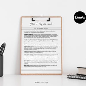 Editable Photography Contract Template for Canva - Model Release Template - Photography Print Release Contract, photography client agreement