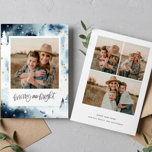 printable modern christmas card template, canva christmas card with photos, editable holiday cards, merry and bright christmas card template