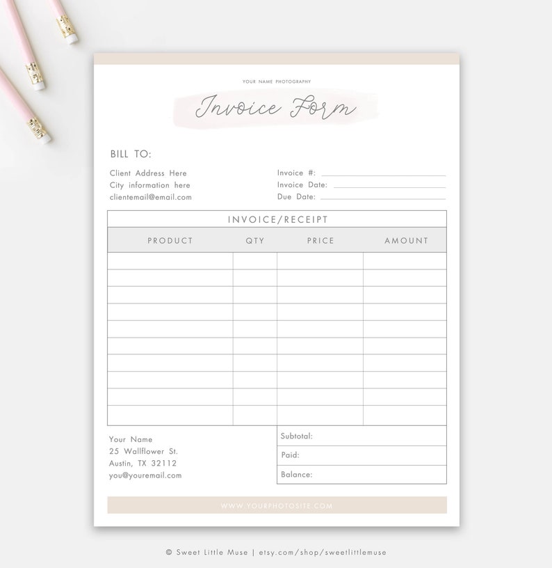 Rechnungsvorlage Für Fotografen Fotografie Rechnung Formular Etsy
