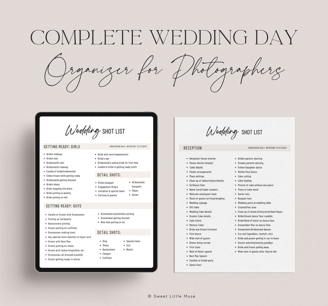 Wedding Photographer Timeline Template for Canva Wedding Shot List