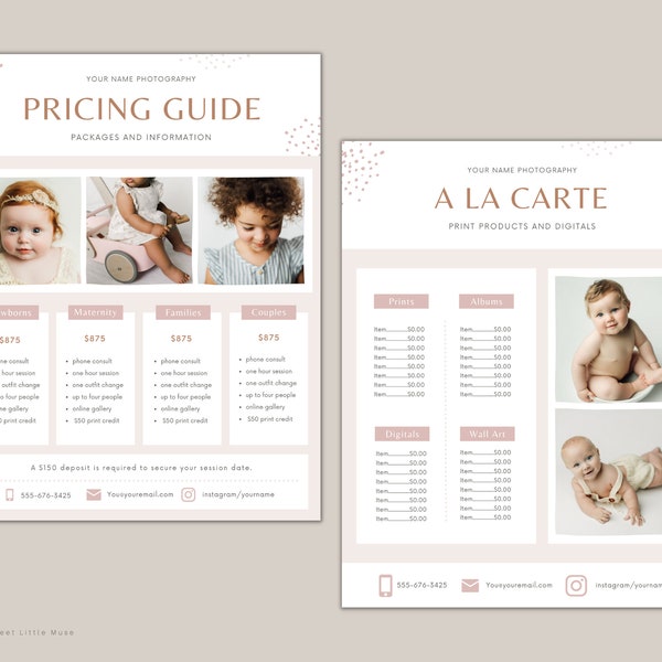 Printable Photography Price Template for Canva and Photoshop - Photography Pricing Guide - Printable Price Guide for photographers editable