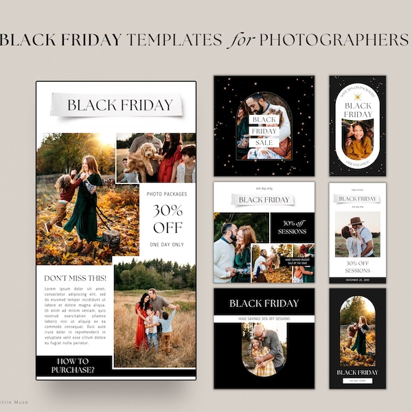 Black Friday Templates for Photographers - Black Friday Sale Instagram templates for Canva - Black Friday Promo email  instant download