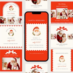 Santa Mini Session Templates: Retro Social Media Kit (Canva Editable, Digital Download)