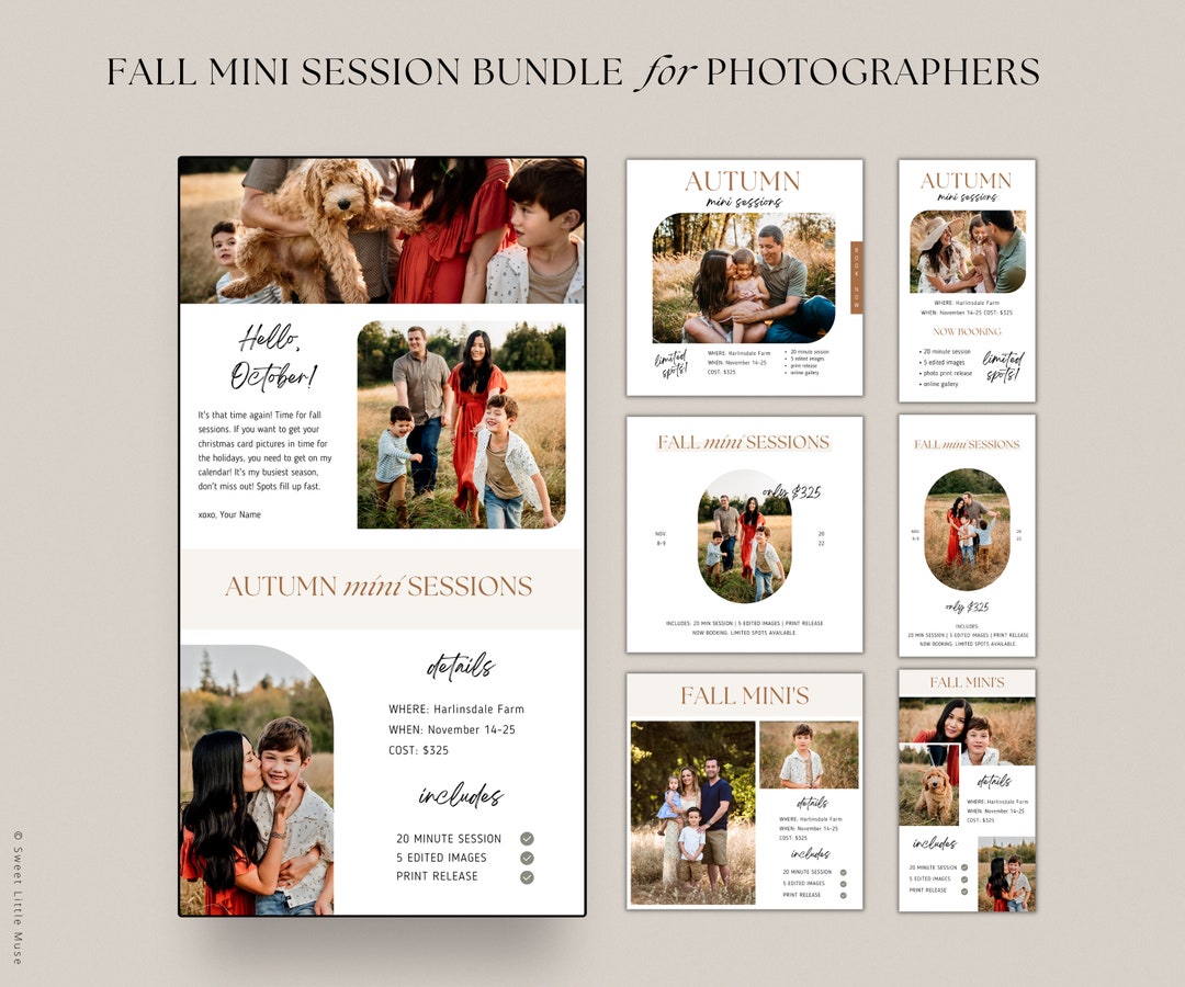 Fall Mini Session Template Bundle: Editable Photography Templates ...