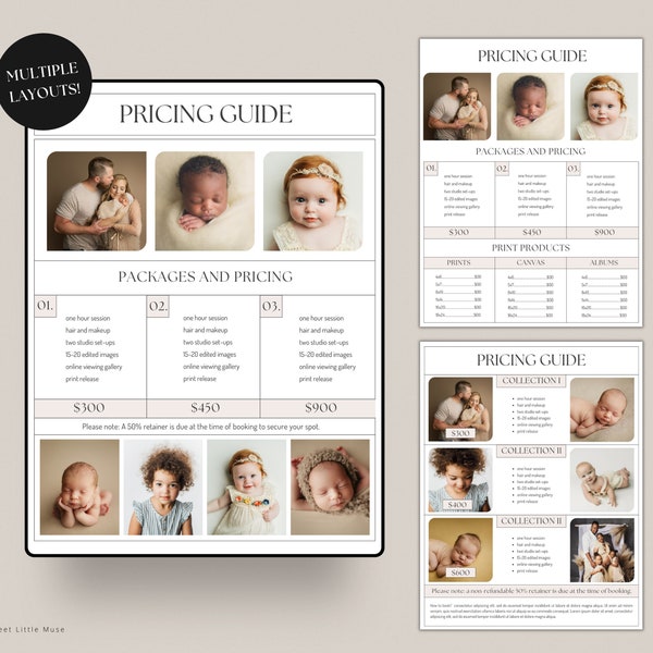 Editable Pricing Template for Canva - Photography Price Guide Bundle for Photoshop - Printable Price Guide Templates Instant Download