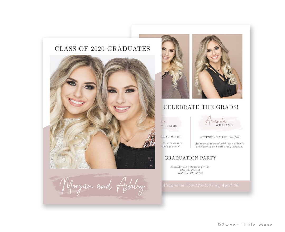 Senior Twins Graduation Announcement Twin Graduation Card Etsy