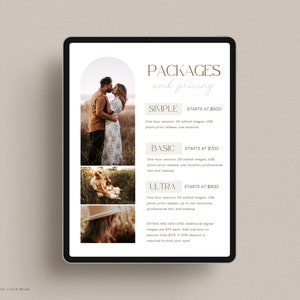 One Page Photography Pricing Guide Template for Canva - Editable Photography Investment Guide - Price Sheet Template Canva, instant download