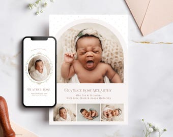 Editable Girl Birth Announcement Template: Canva Evite (Digital)