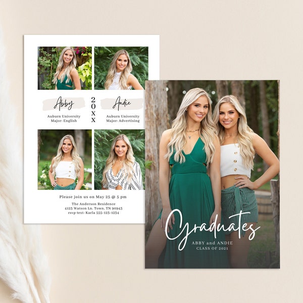 Twins Graduation Announcement template - Twin Senior Graduation Card for Photoshop and Canva, Senior Twin Grad Party Invitation printable