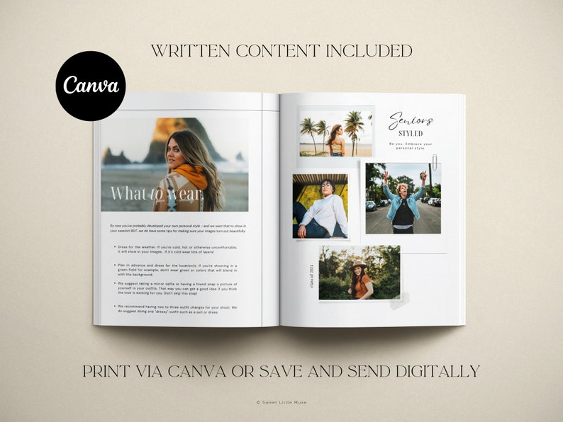 written content included, senior photography guide, what to expect client guide, senior style guide, senior photography marketing magazine template for canva, instant download, written content included