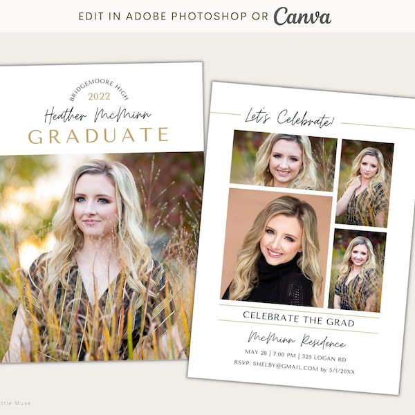 Senior Graduation Announcement Template, Senior Card Template, Photoshop Template for Photographers, Canva Graduation Card Template